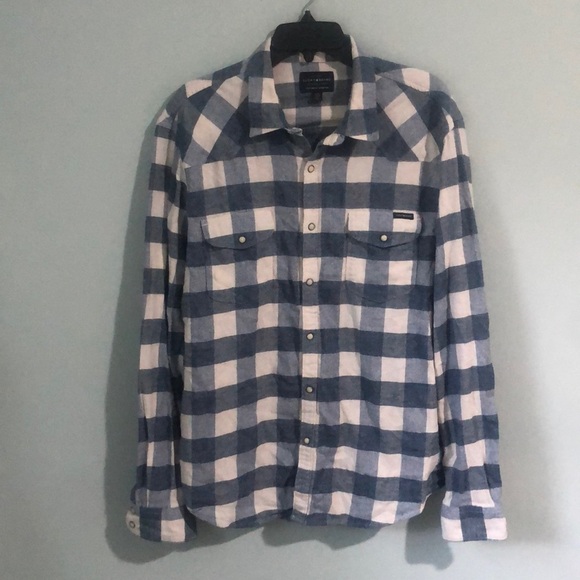 Lucky Brand Blue Cream Men’s Flannel Saturday Stretch - Picture 1 of 4